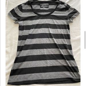 Black and gray striped u neck t shirt